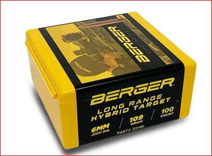 Berger 24485 Hybrid Target Bullets 243 Cal 6mm Dia 109 Gr H